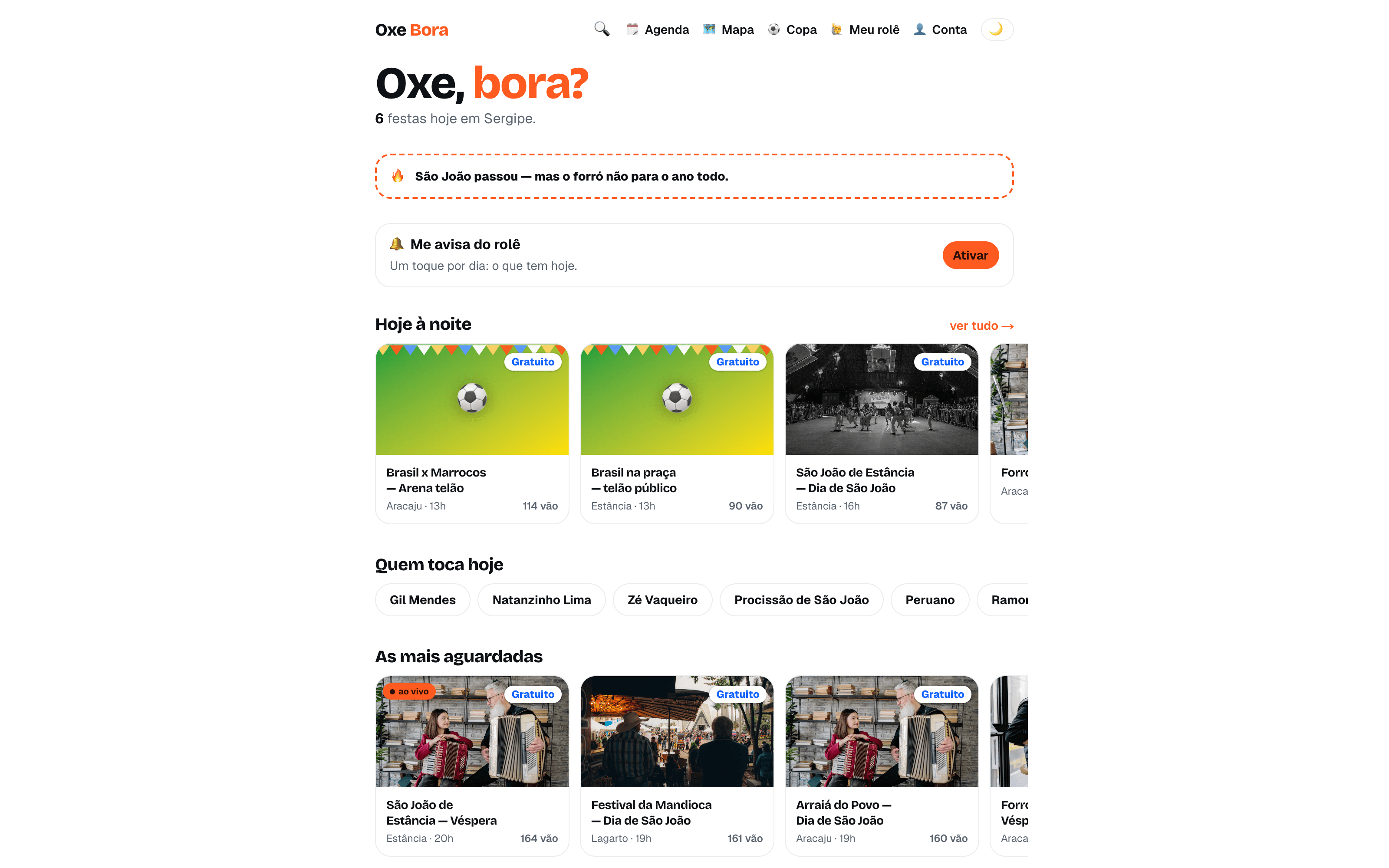 Tela real do Oxe Bora